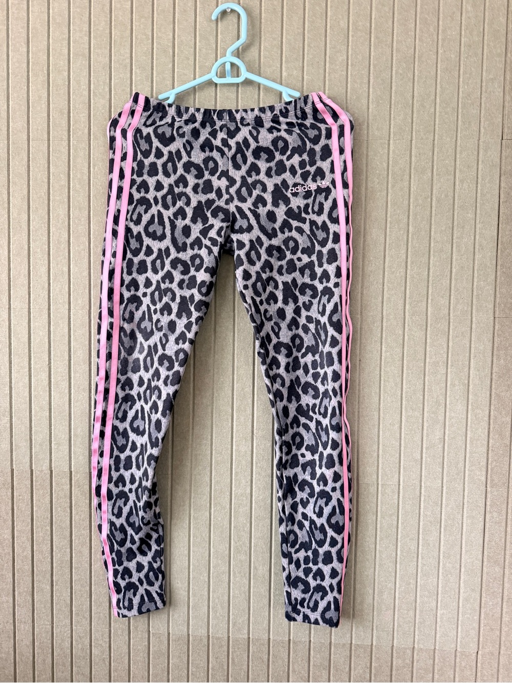adidas Kids Leopard Print Leggings with Pink Side Stripes